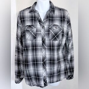 Bit  & Briddle black white plaid lightweight Flannel button shirt women small
